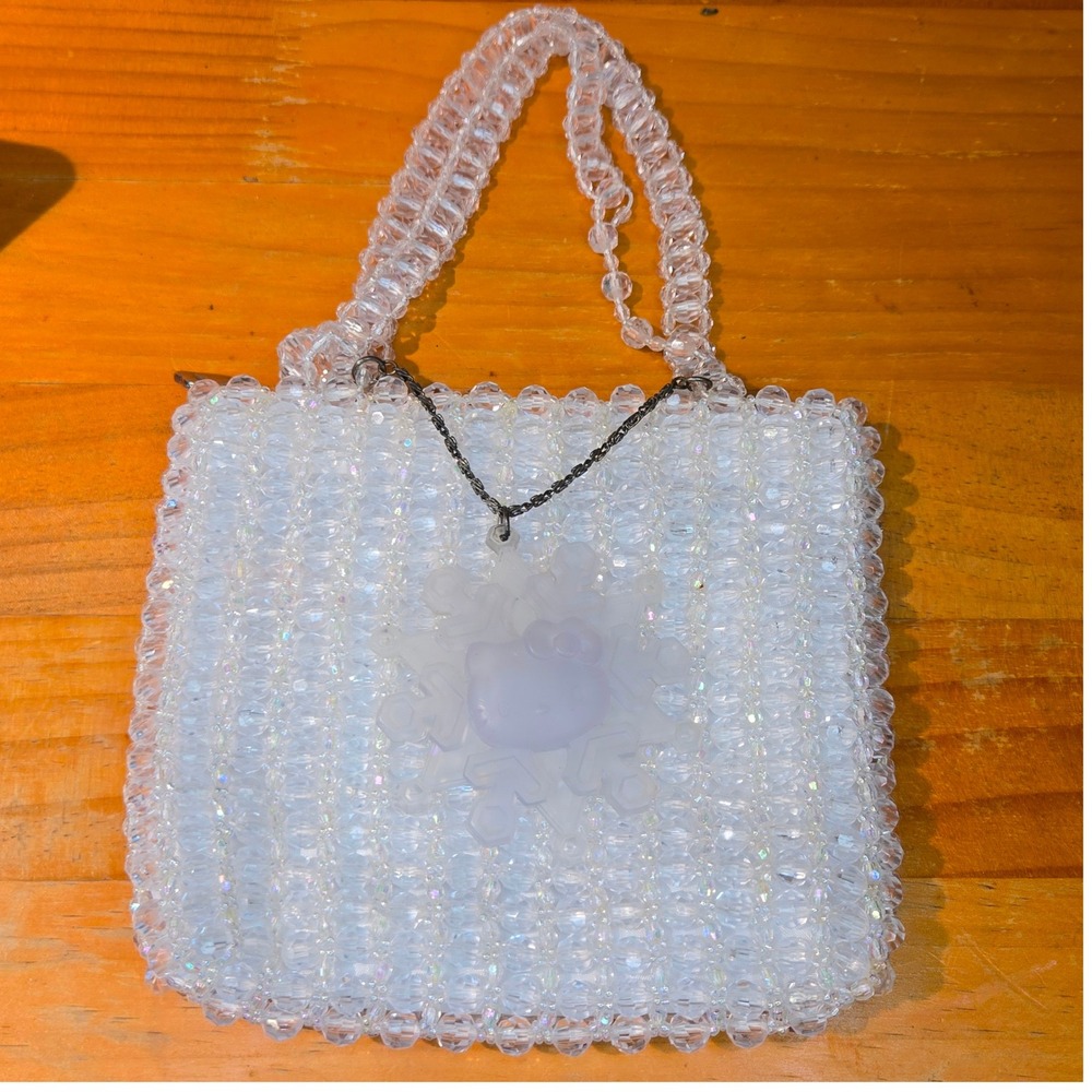 Vintage 1999 Sanrio Hello Kitty Beaded Purse Iridescent Snowflake Y2K Mini Bag